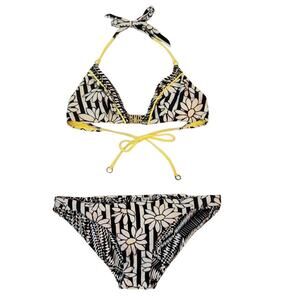 B. Swim Floral Bikini Reversible Bottoms Optical Illusion Black White Large